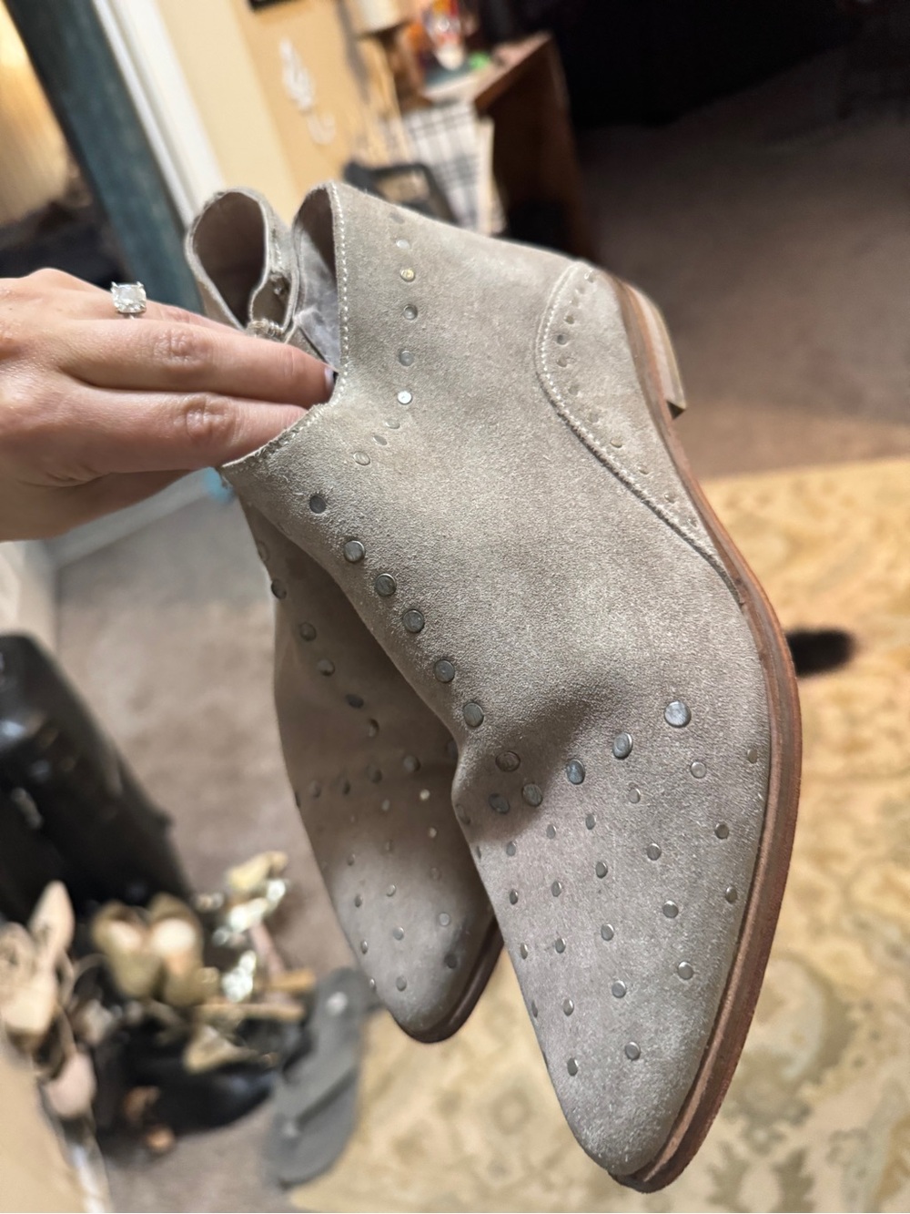 Kookai Taupe Studded Suede Ankle Boots